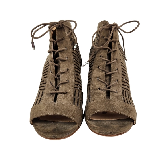 Sam Edelman Rocco Taupe Tan Microsuede Open Toe Ankle Boots Women's Size 8.5 - Picture 6 of 12